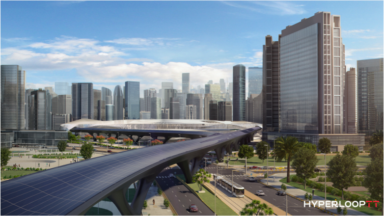 Ciudad futurista con hyperloop