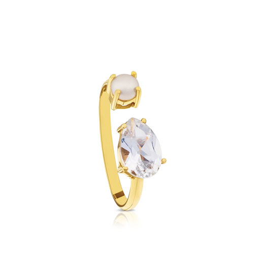 anillo Eklat de oro con topacio y perla