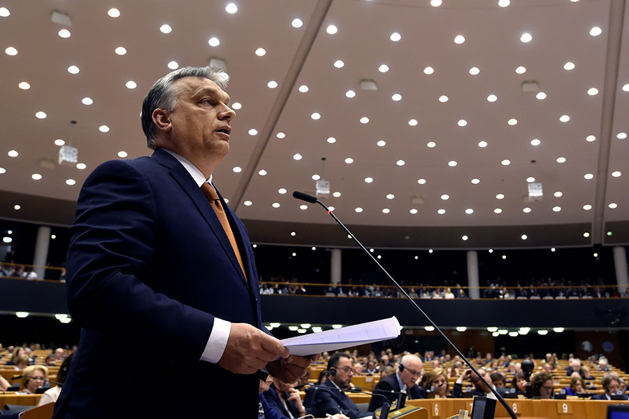 El primer ministro húngaro durante una sesión plenaria en el Parlamento Europeo