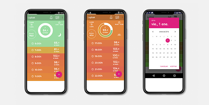 Captura de la app LupBak para consultar el precio de la luz por horas