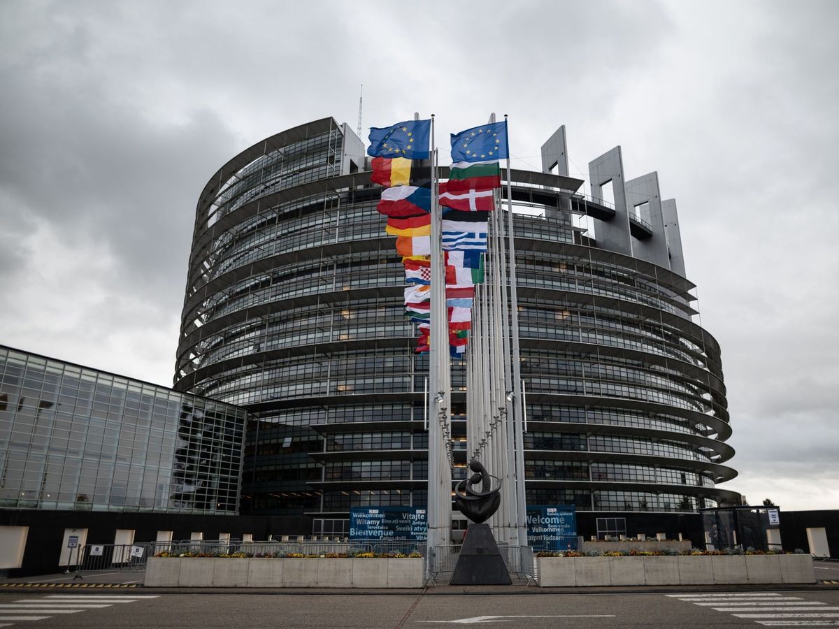 Foto: Las banderas nacionales de los Estados miembros de la Unión Europea ondean a la entrada del Parlamento Europeo en Estrasburgo (Francia). (EFE)