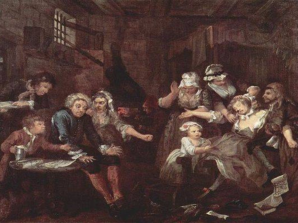 Pintura del siglo XVIII representando la aglomeración con una familia completa en una prisión. Foto: Wikipedia