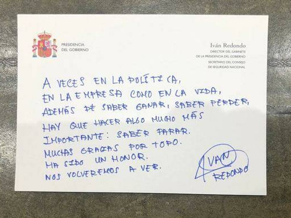 Foto: La carta de despedida de Iván Redondo.