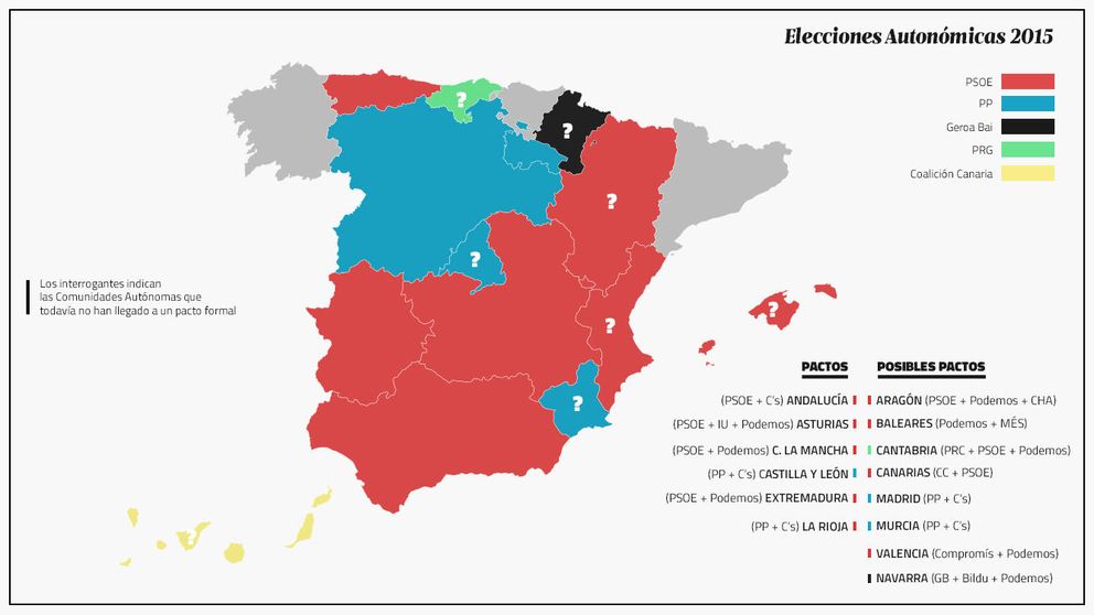 España gira al rojo: el mapa de pactos pinta la debacle territorial del PP tras el 24M