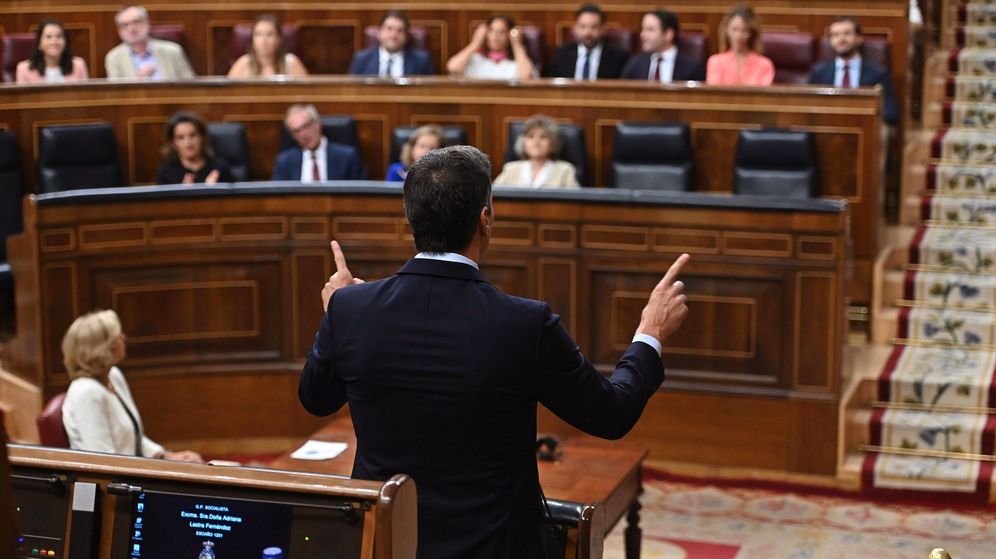 Foto: El presidente del Gobierno en funciones, Pedro SÃ¡nchez (de espaldas), responde al lÃ­der del PP, Pablo Casado, durante la segunda y Ãºltima sesiÃ³n de control de esta legislatura. (EFE)