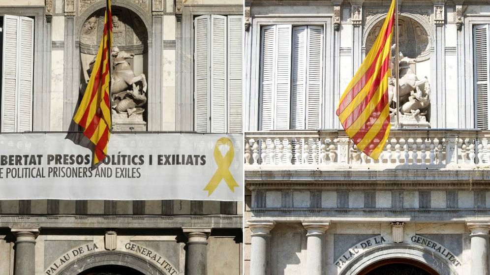 Foto: El Palau de la Generalitat antes y despuÃ©s de la retirada de la pancarta con el lazo amarillo