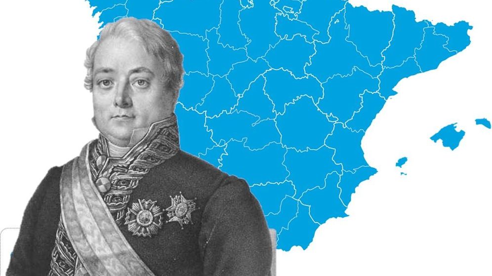 Foto: Javier de Burgos acabó de cincelar el mapa de España en 1833 (Montaje: EC)