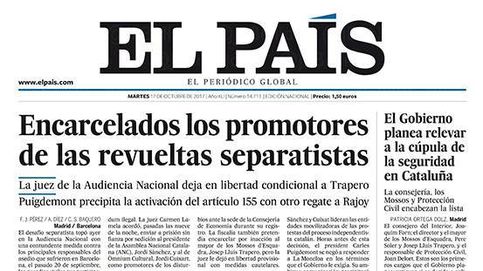 El encarcelamiento de los 'Jordis', en las portadas de los periódicos nacionales