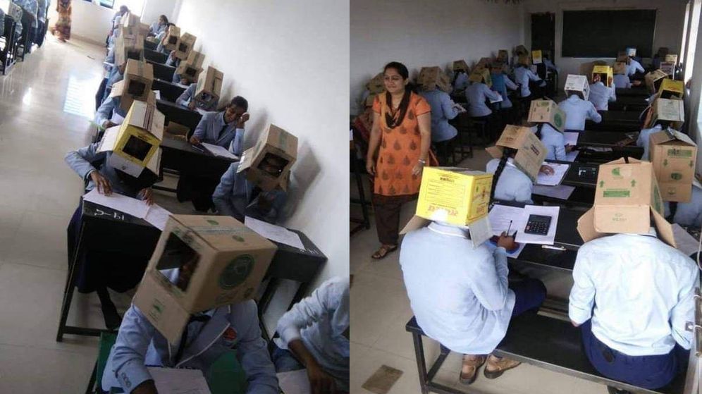 Foto: Algunos alumnos decidieron no ponerse las cajas, pero fueron los menos (Foto: Twitter)