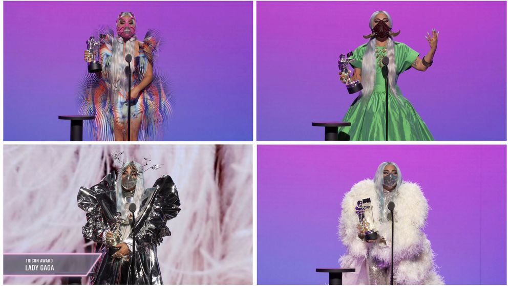 Foto: Las diferentes mascarillas (y 'looks') de Lady Gaga en los MTV VMAs de 2020 (Reuters)