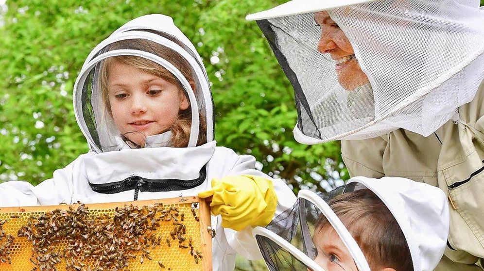 Foto: Victoria, Estelle y Oscar, apicultores por un día. (Jonas Ekströmer / Casa Real)