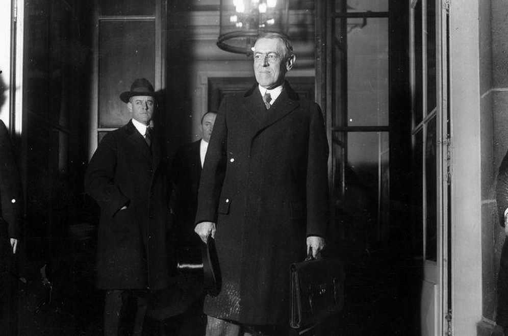 Foto: Woodrow Wilson en la inauguración de la Conferencia de Paz de París en enero de 1919