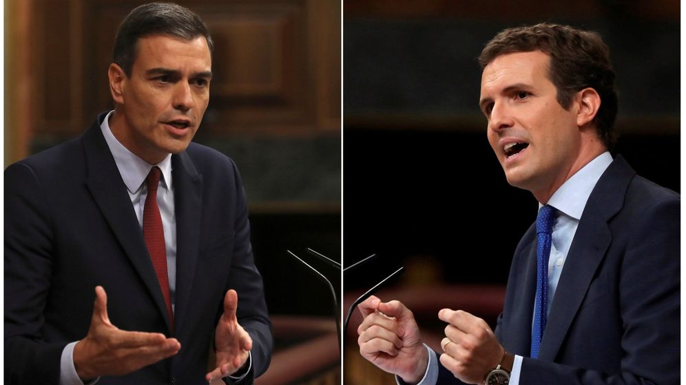 Foto: El presidente del Gobierno en funciones, Pedro SÃ¡nchez (i), y el presidente del Partido Popular, Pablo Casado, durante sus intervenciÃ³nes en el debate de investidura. (EFE)