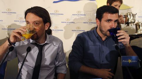 Pablo Iglesias y Alberto Garzón en un desayuno informativo 
