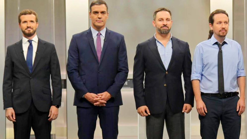 Foto: Pablo Casado, Pedro Sánchez, Santiago Abascal y Pablo Iglesias, en el debate de RTVE. (EFE)