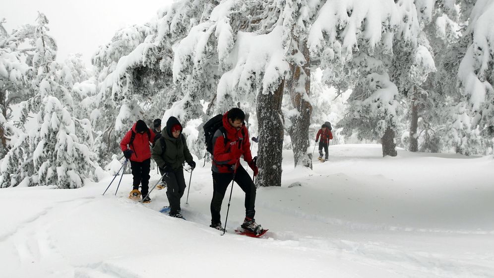 Foto: Un grupo de senderistas se dirige desde el Puerto de Navacerrada hacia la zona de Siete Picos en el Parque Nacional de la Sierra de Guadarrama. (Efe)